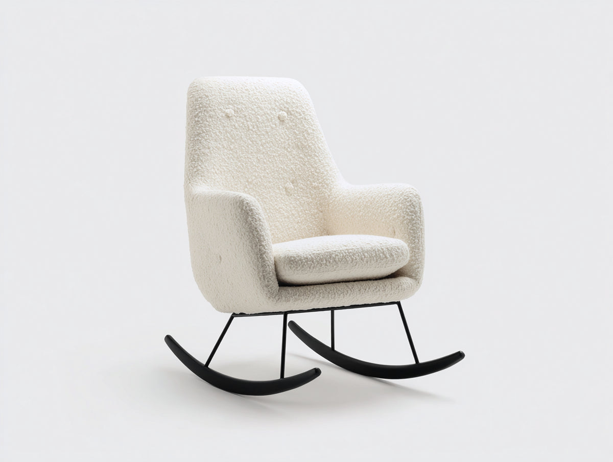 Sedia a dondolo - Tessuto-Metallo - 78x90x103 cm - Bianco crema-Nero - Moderno