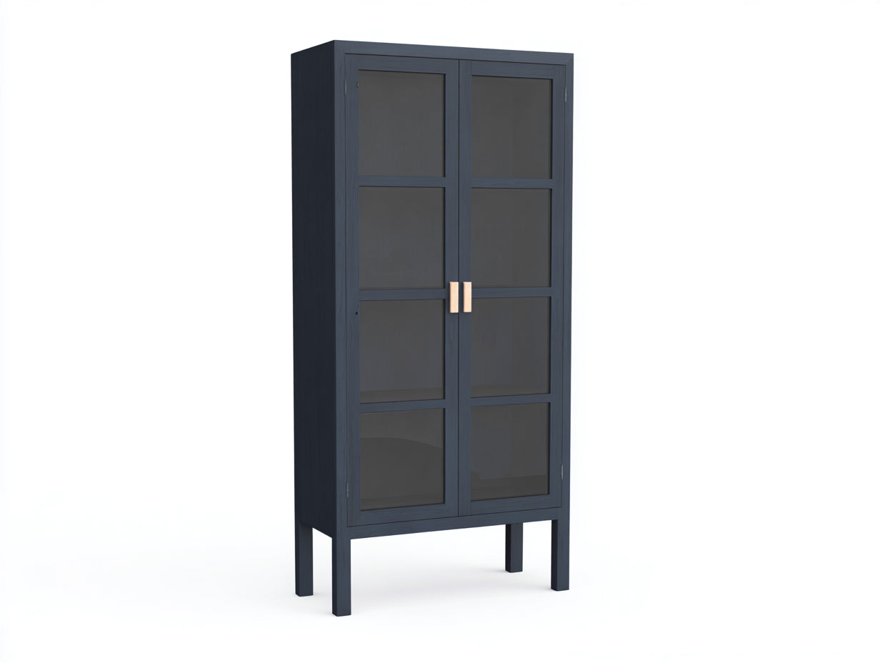Vetrina - legno-vetro - 86x38x188 cm - blu ardesia - stile nordico contemporaneo
