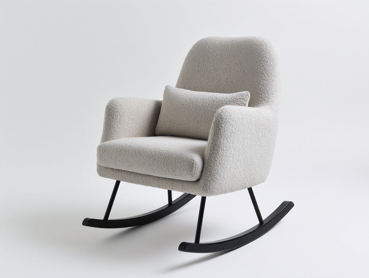Sedia a dondolo - Bouclé-Metallo - 88x96x91 cm - Grigio chiaro-Nero - Contemporaneo