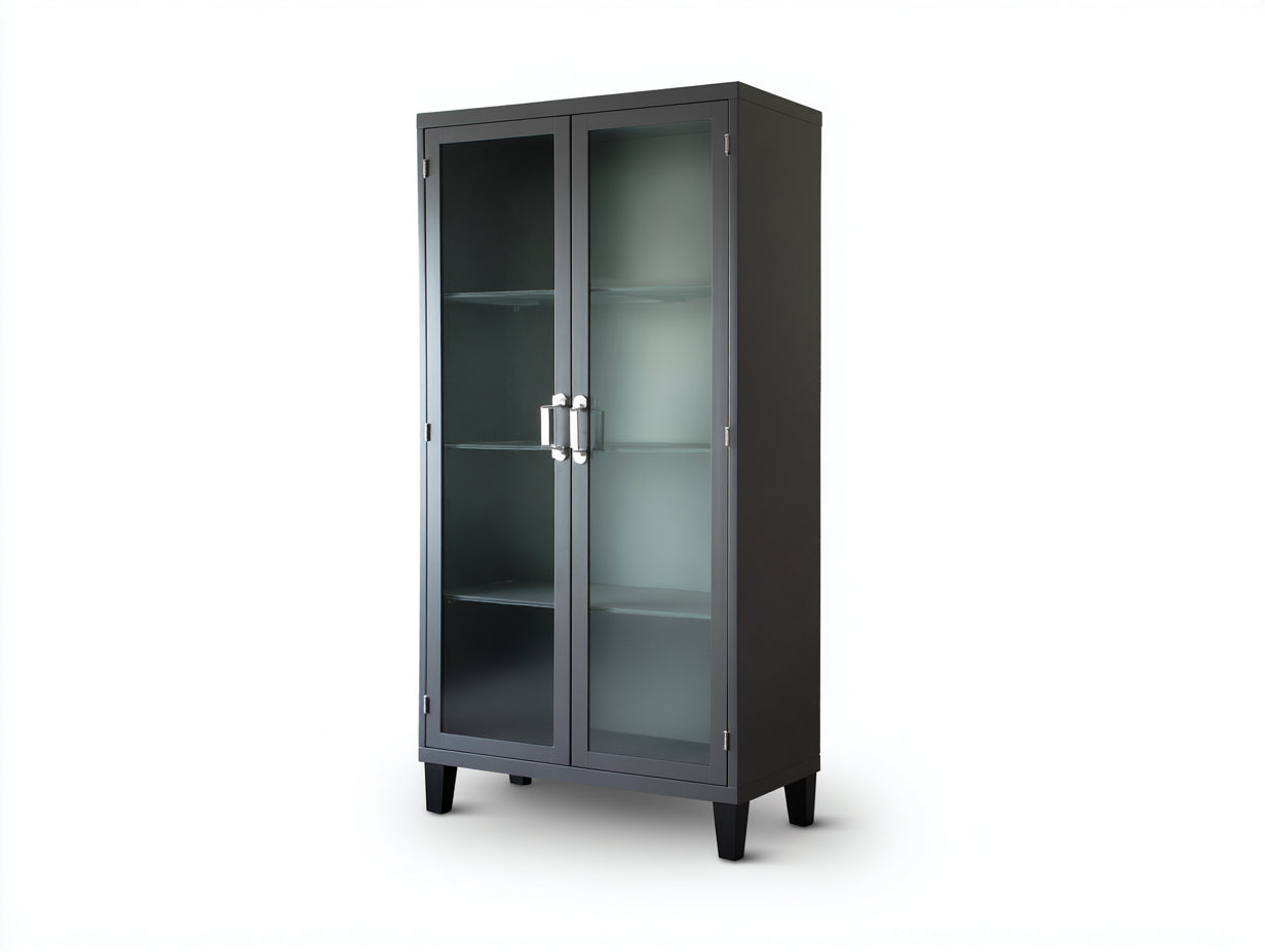 Vetrina-metallo-vetro-82x39x151 cm-grigio antracite-trasparente-stile moderno