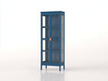 Vetrina-Legno-Vetro-78x35x192 cm-Blu petrolio-Stile vintage nordico