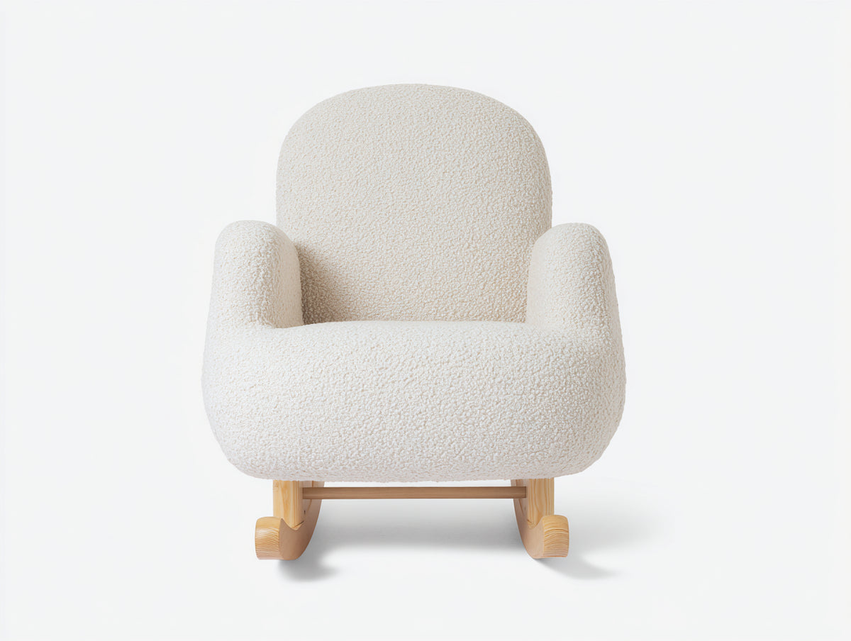 Sedia a dondolo - Bouclé-Legno - 80x89x88 cm - Avorio-Legno naturale - Scandi