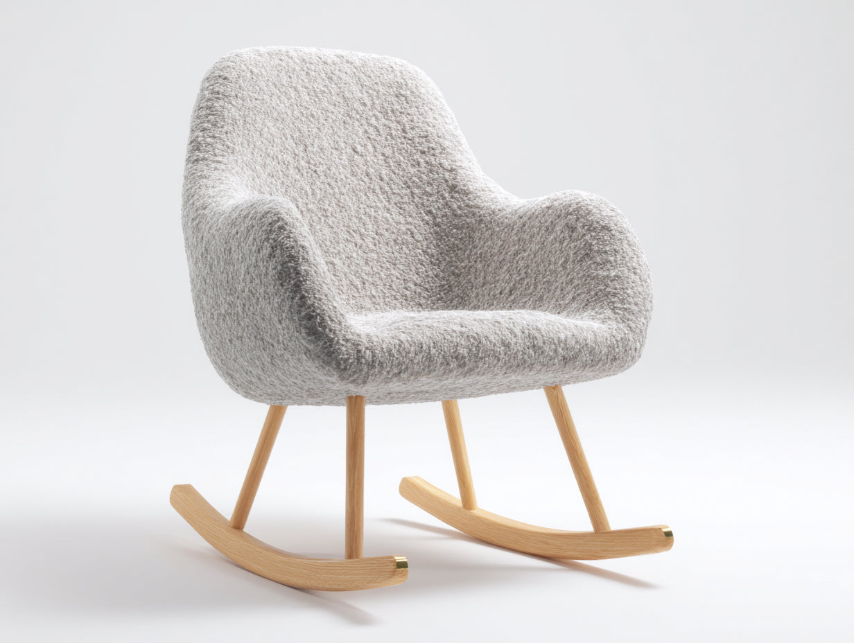 Sedia a dondolo - Tessuto-Legno-Metallo - 82x93x98 cm - Grigio chiaro-Legno naturale-Oro - Scandinavo