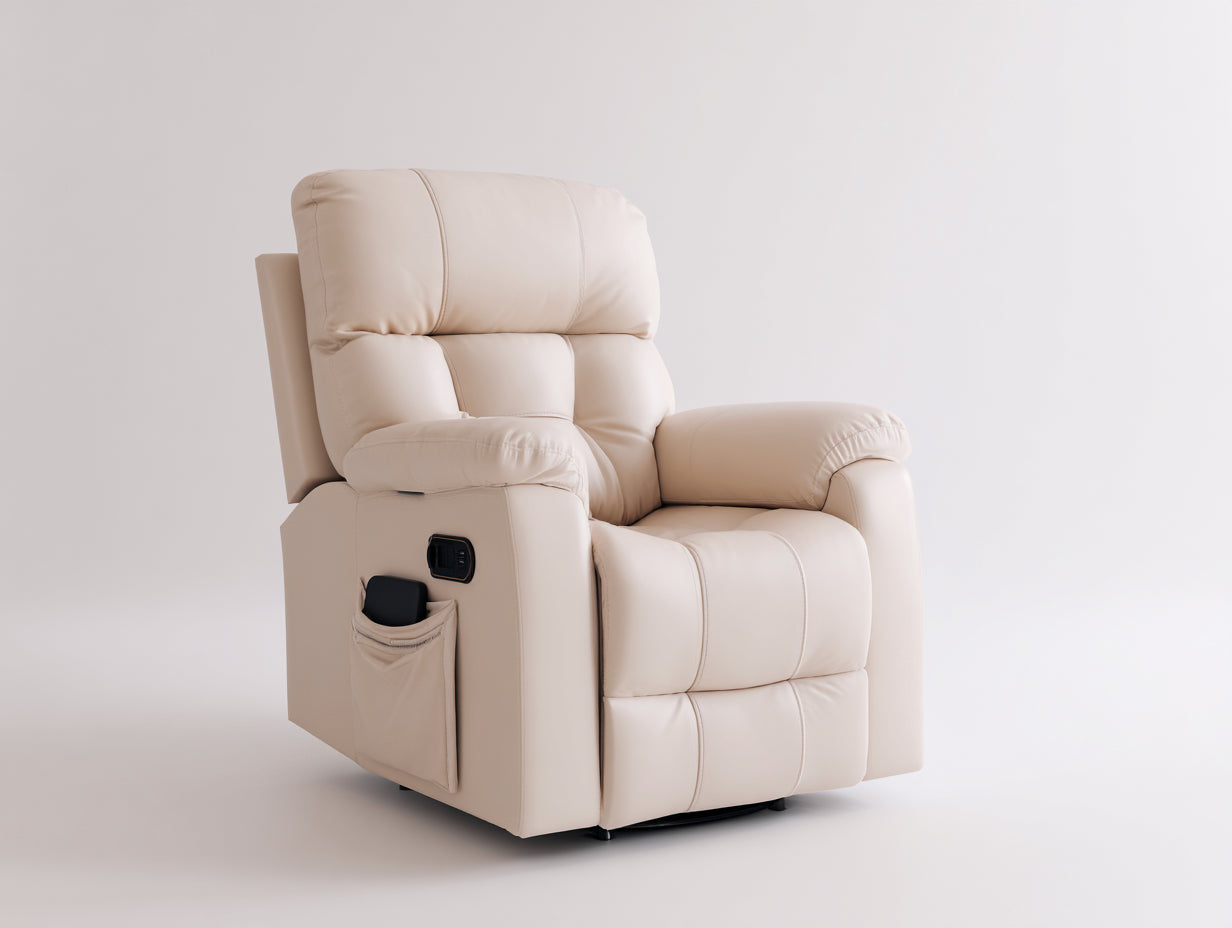 Poltrona reclinabile - similpelle - 102x93x108 cm - crema - moderna imbottita con tasca laterale