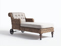 Lettino prendisole - Rattan sintetico-Metallo-Tessuto - 186x80x91 cm - Marrone naturale-Beige lino - Stile vintage con ruote
