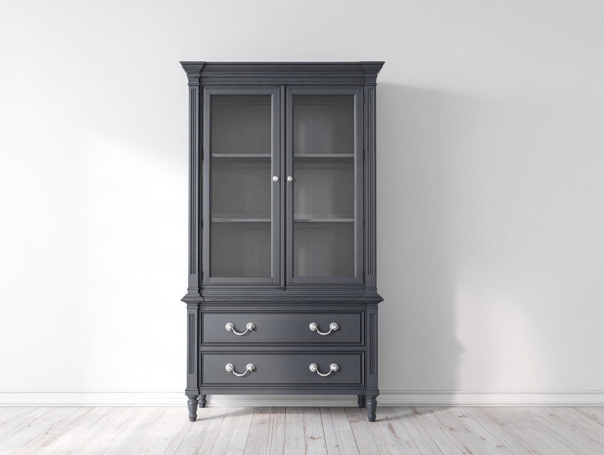 Vetrina-legno-vetro-94x42x168 cm-grigio scuro-trasparente-stile classico