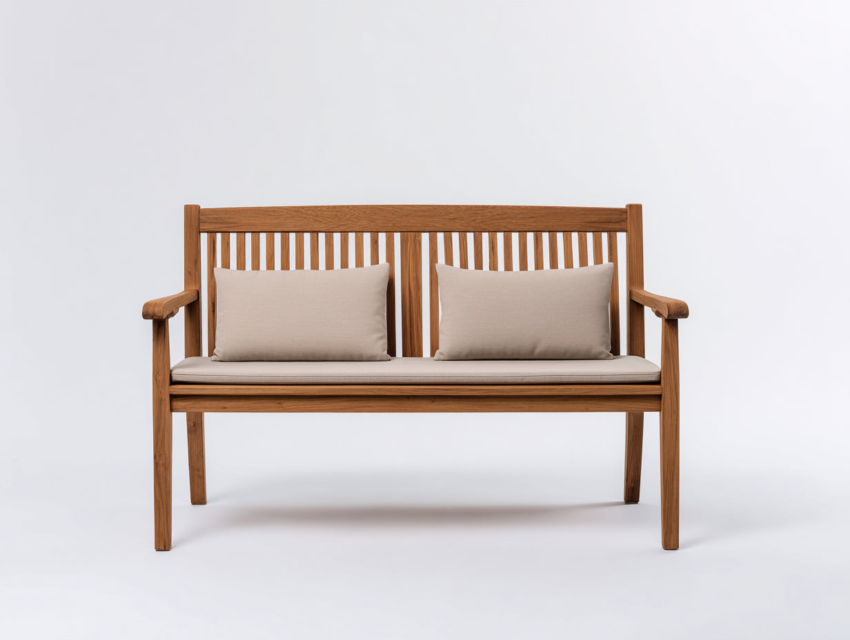 Panche da giardino-Legno-Tessuto-154x60x90 cm-Noce chiaro-Beige-Stile tradizionale elegante