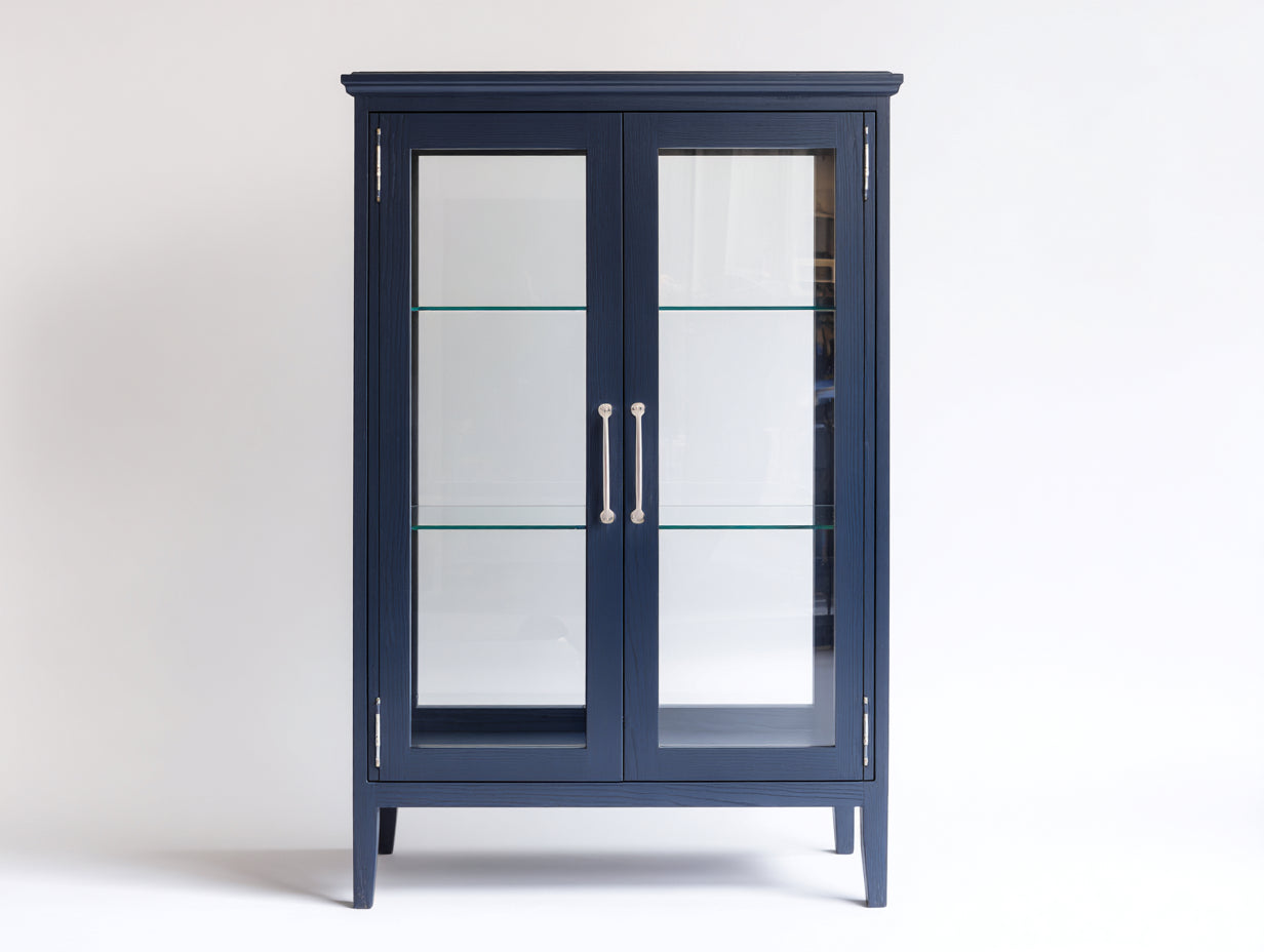 Vetrina-legno-vetro-96x41x156 cm-blu scuro-trasparente-stile classico