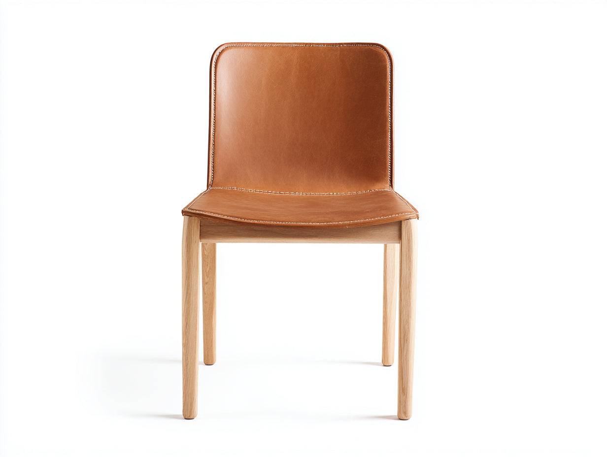 Sedia da pranzo - Ecopelle-Legno - 50x58x86 cm - Cognac - Minimalista
