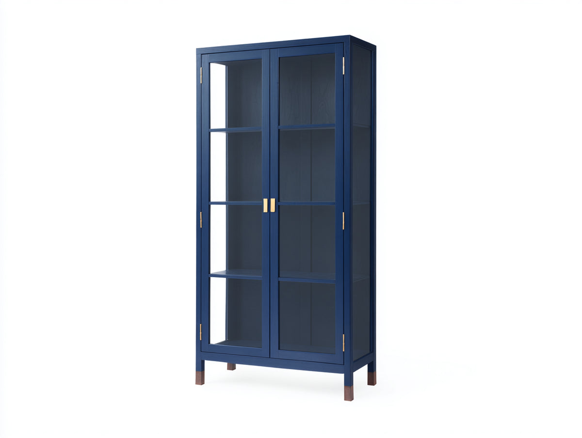 Vetrina - legno-vetro - 90x39x192 cm - blu reale - stile scandinavo moderno