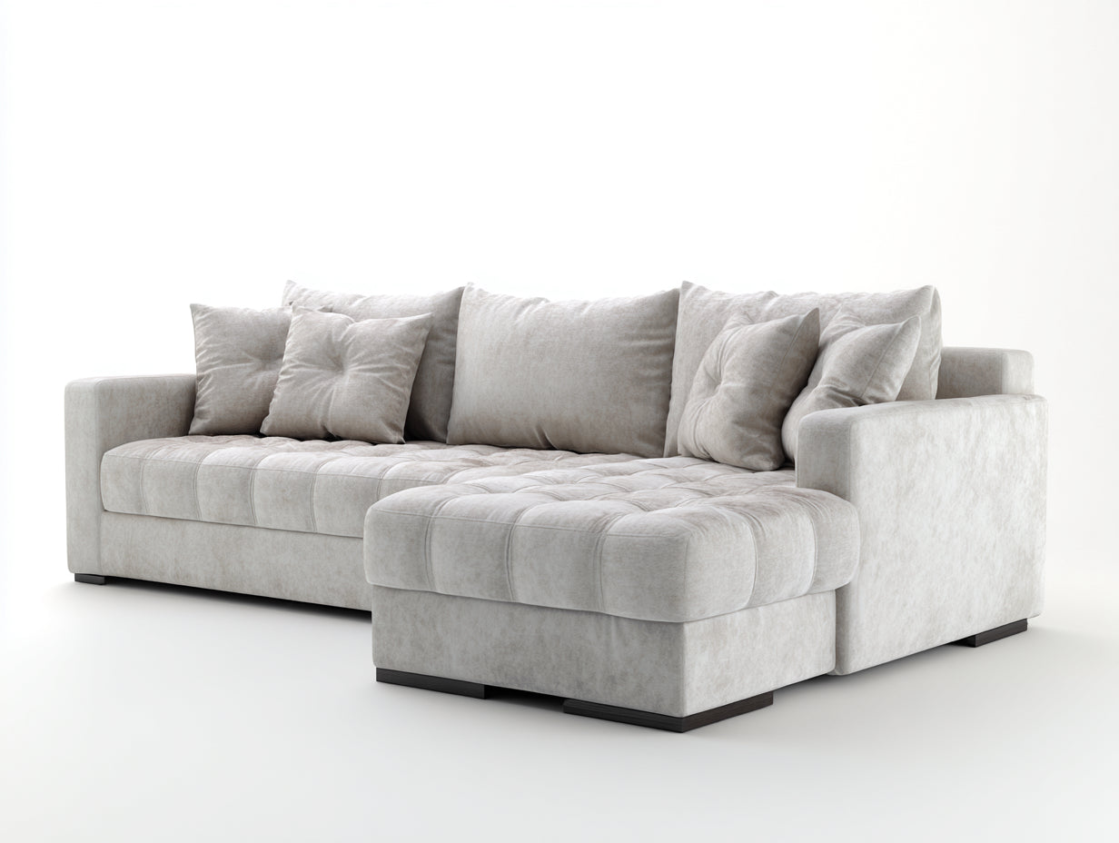 Divano angolare - tessuto-legno - 280x166x82 cm - grigio chiaro-marrone - moderno
