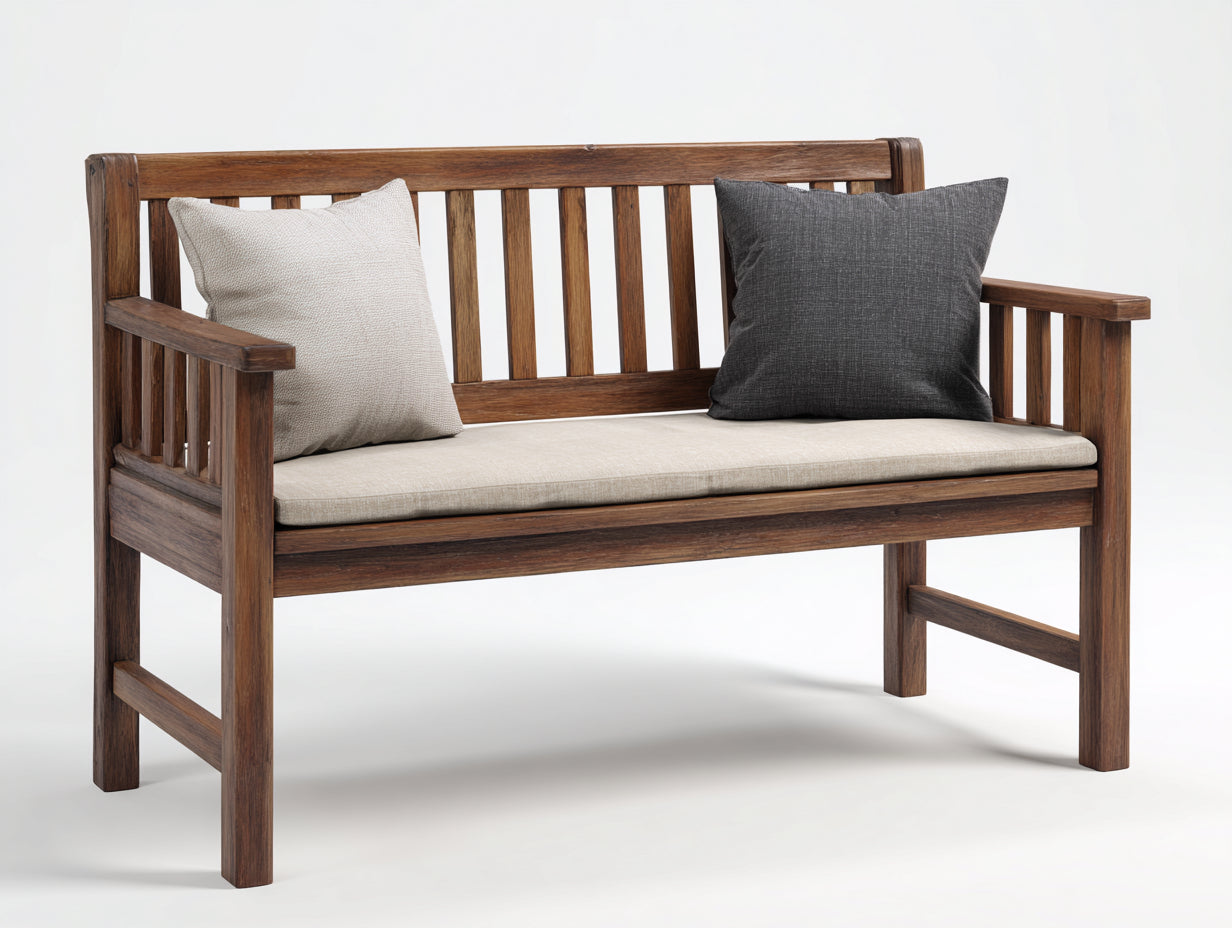 Panche da giardino-Legno-Tessuto-126x58x84 cm-Noce scuro-Beige-Stile rustico contemporaneo