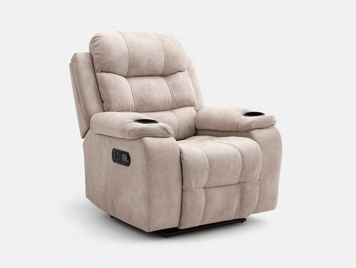 Poltrona reclinabile-Tessuto effetto velluto-97x95x112 cm-Tortora chiaro-Stile home cinema premium