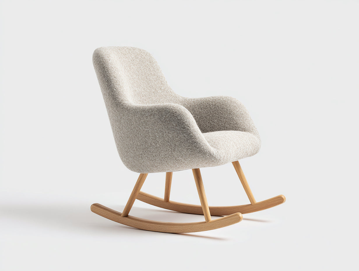 Sedia a dondolo - Tessuto-Legno - 81x94x101 cm - Beige chiaro-Legno naturale - Scandinavo