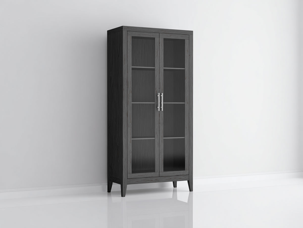 Vetrina - legno-vetro - 88x41x186 cm - grigio carbone - stile moderno elegante