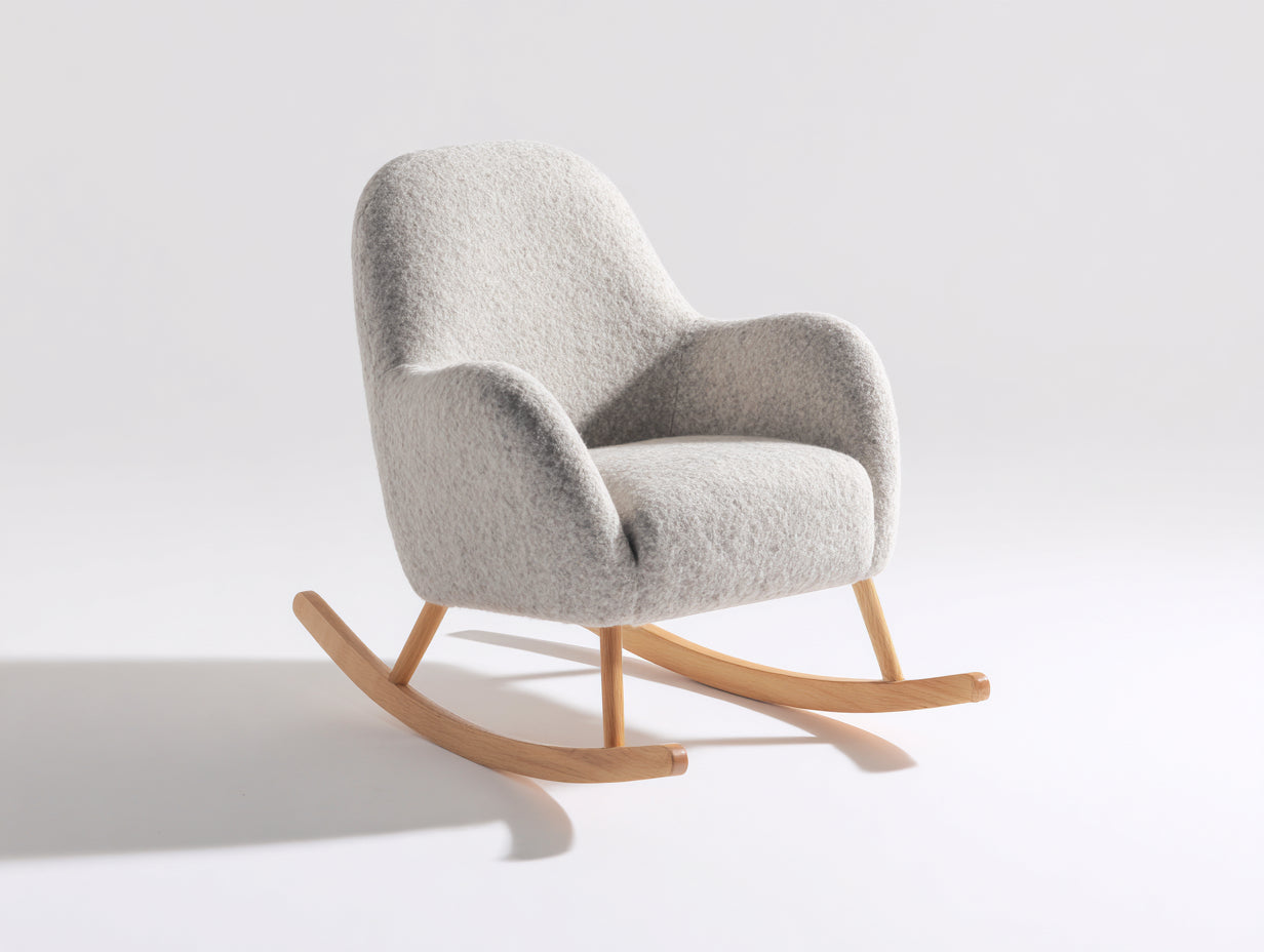 Sedia a dondolo - Bouclé-Legno - 84x93x90 cm - Grigio chiaro-Legno naturale - Nordico