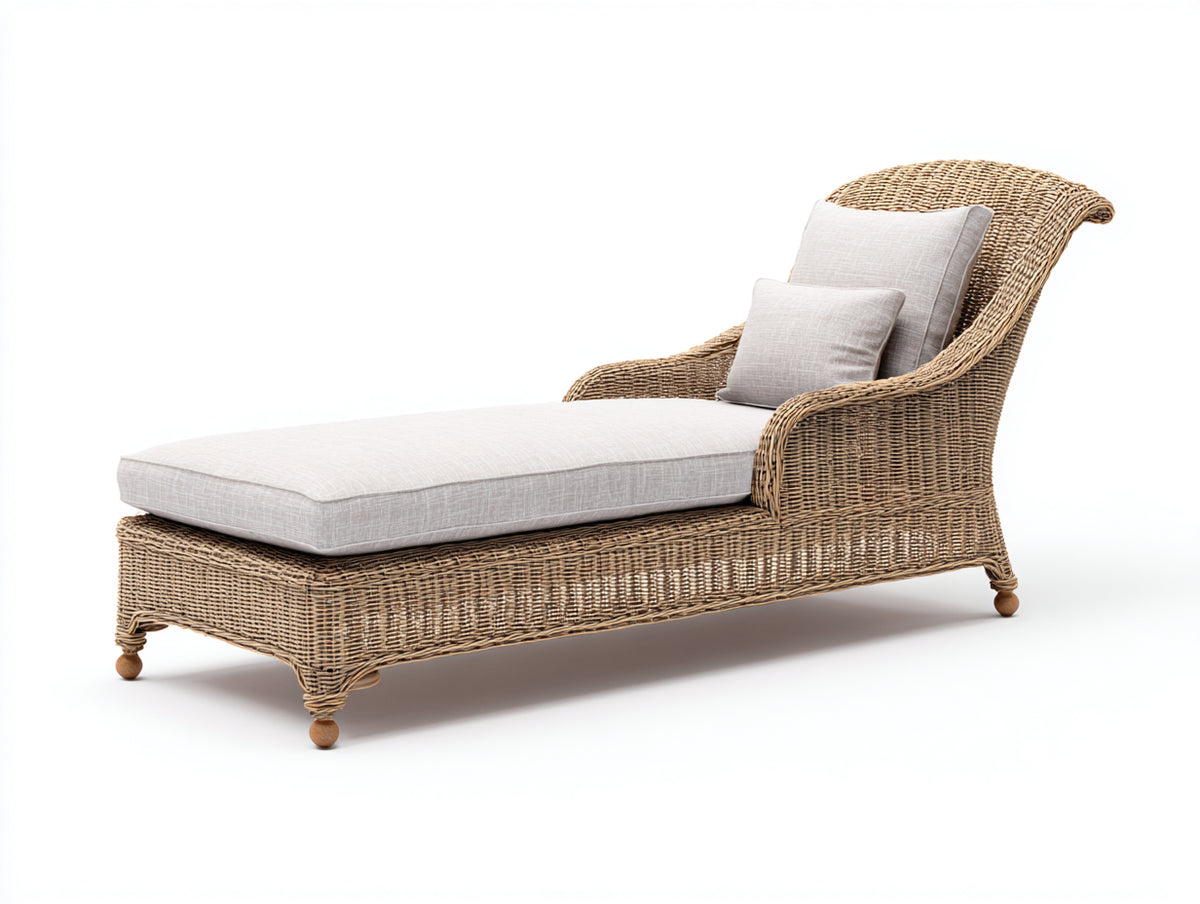 Lettino prendisole - Rattan sintetico-Tessuto - 188x78x88 cm - Beige naturale-Avorio - Stile provenzale