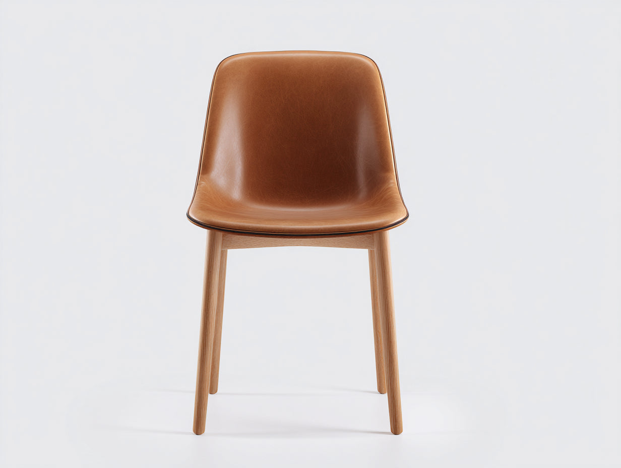 Sedia da pranzo - Ecopelle-Legno - 49x55x83 cm - Cognac - Scandinavo