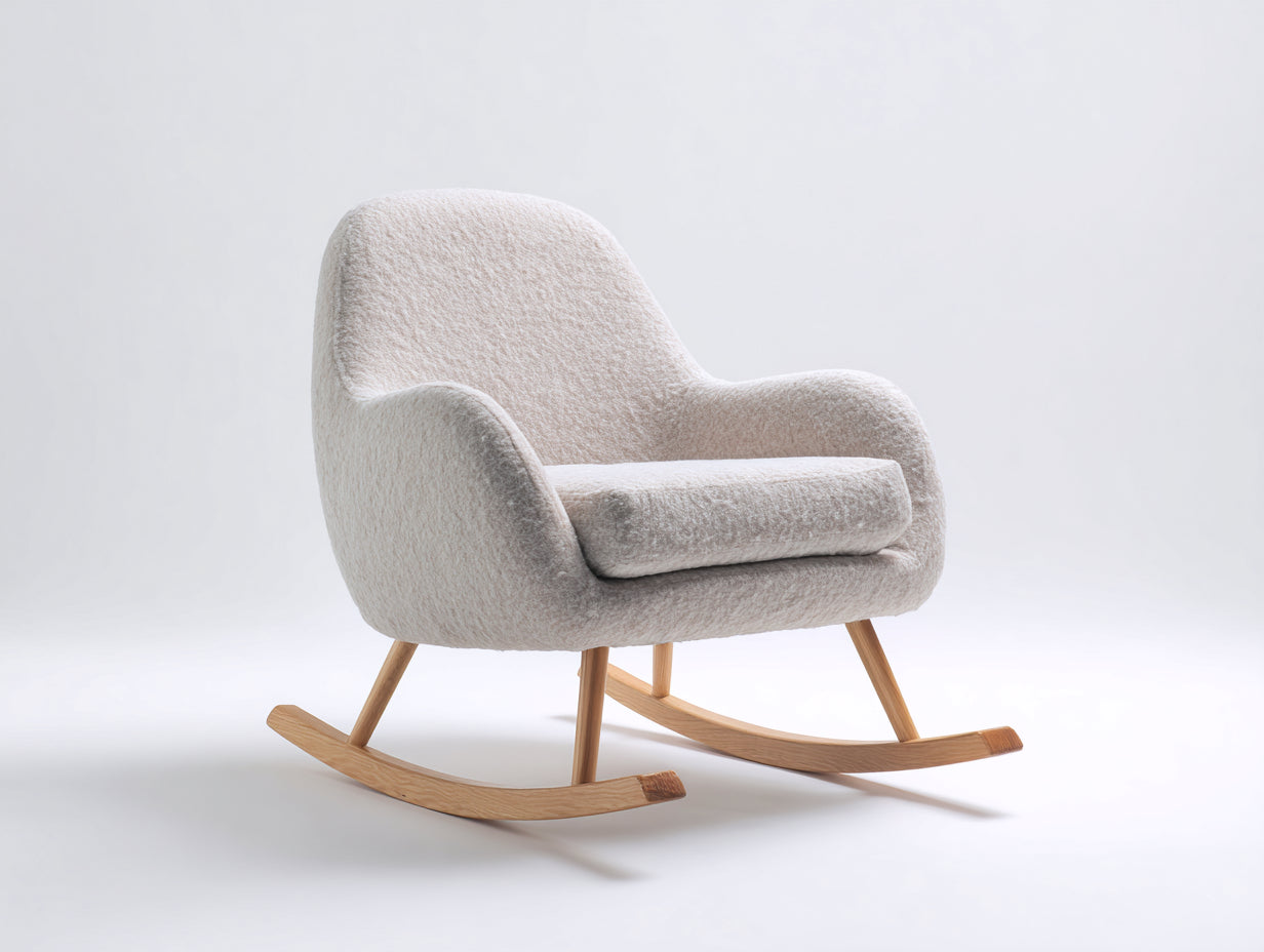 Sedia a dondolo - Bouclé-Legno - 87x95x91 cm - Grigio chiaro-Legno naturale - Moderno