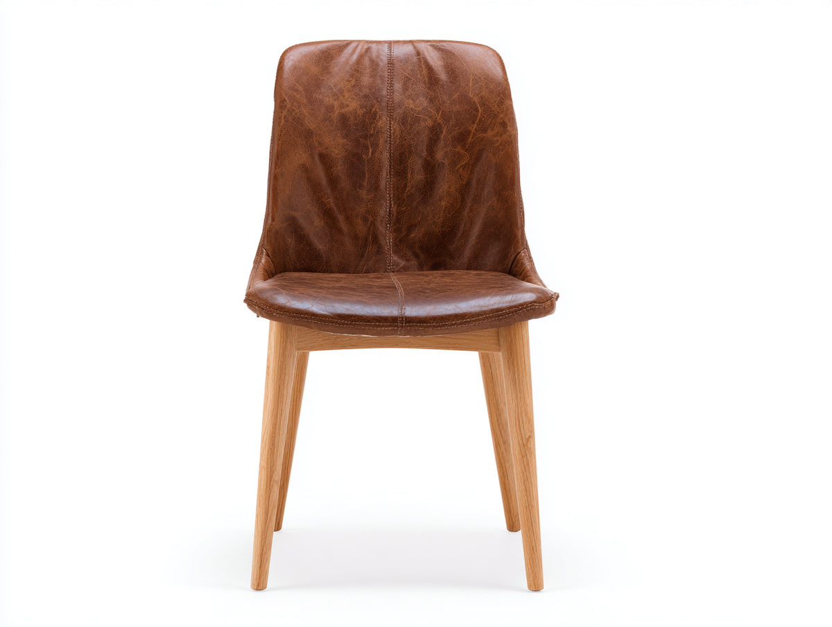 Sedia da pranzo - Ecopelle-Legno - 54x60x87 cm - Marrone vintage - Rustico moderno