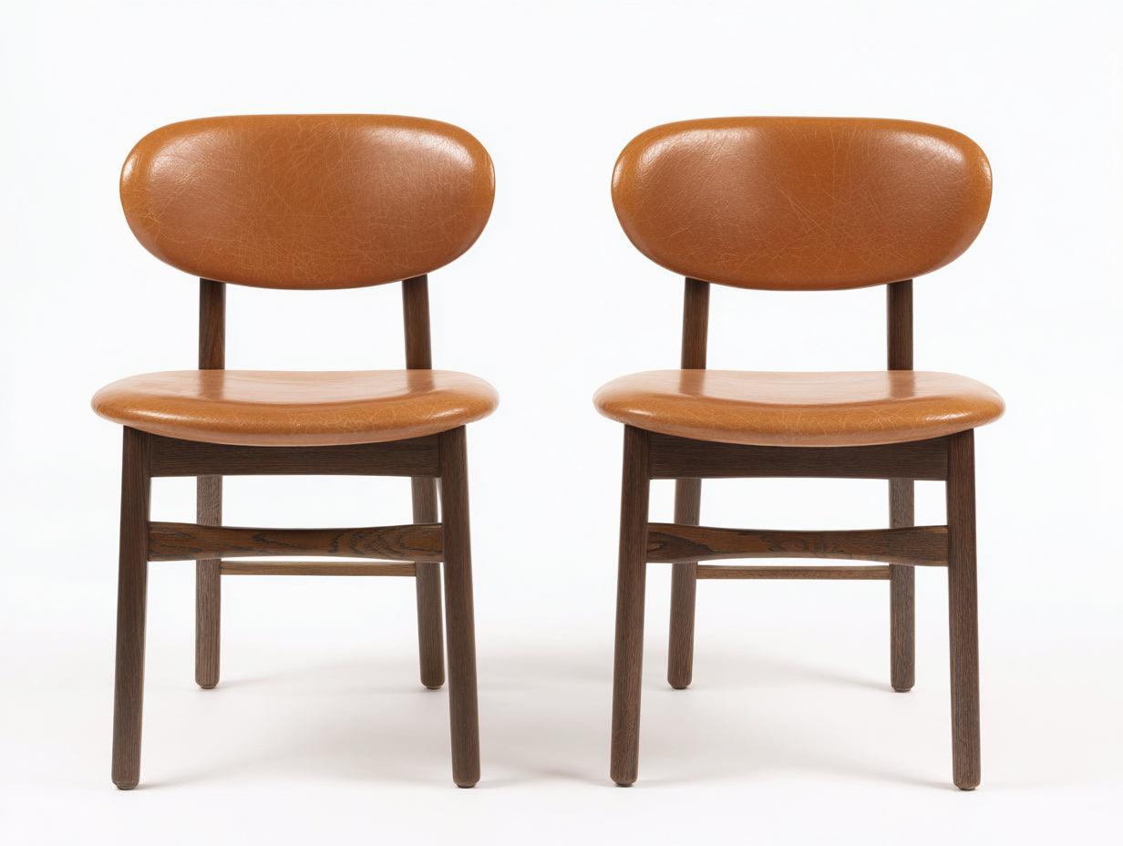 Sedia da pranzo - Ecopelle-Legno - 55x58x81 cm - Camel - Mid-century