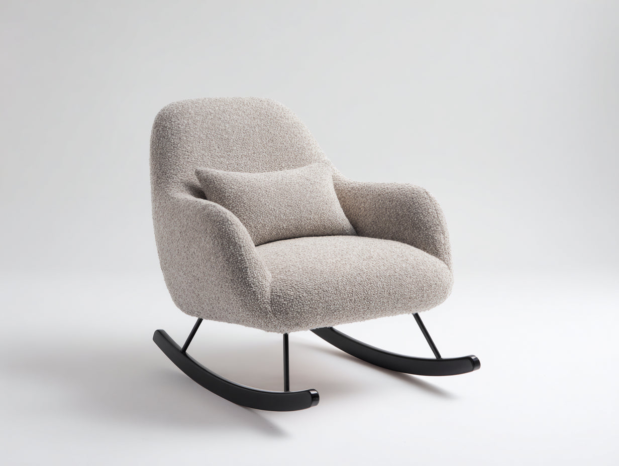 Sedia a dondolo - Bouclé-Metallo - 86x94x89 cm - Grigio chiaro-Nero - Minimalista