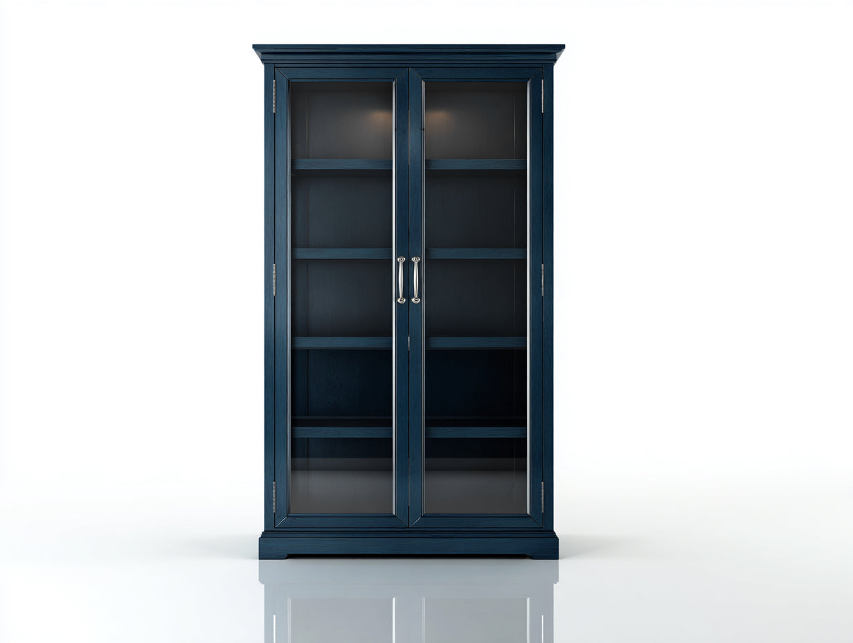 Vetrina-Legno-Vetro-112x41x188 cm-Blu oceano-Stile classico contemporaneo